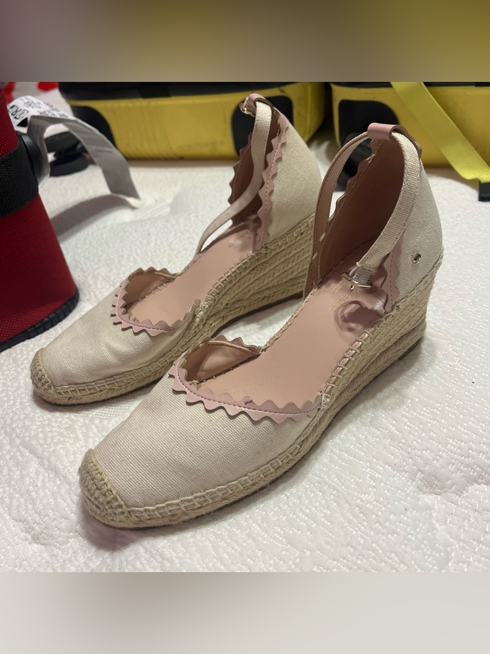 Kate Spade Canvas Wedge Espadrilles in Cream with Pink Trim - 7